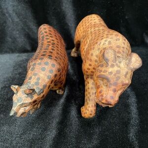 Handcrafted Wooden Brown Spotted Cats.